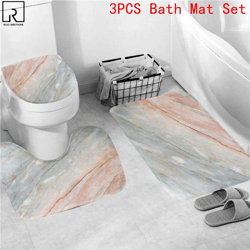 Rideaux de douche en marbre rose, décor brillant pour salle de bain, tissu en Polyester, couverture de toilette, tapis, accessoires de WC: 3PC Mat Set-D
