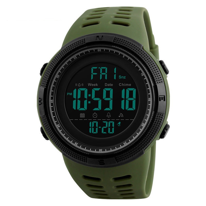 Reloj despertador Digital deportivo para hombre, Esfera Grande luminosa, resistente al agua, cronógrafo electrónico multifuncional, reloj multifuncional: Caqui