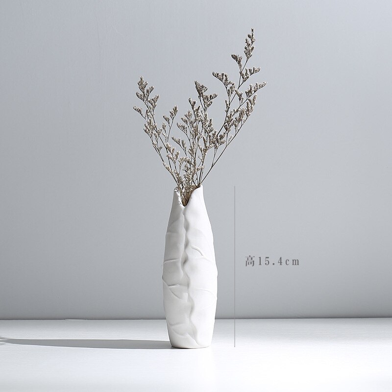 Ceramic Dried Flower Vase Small Fresh Flower Inserted Modern White Table Living Room Home Decoration Ornaments: H