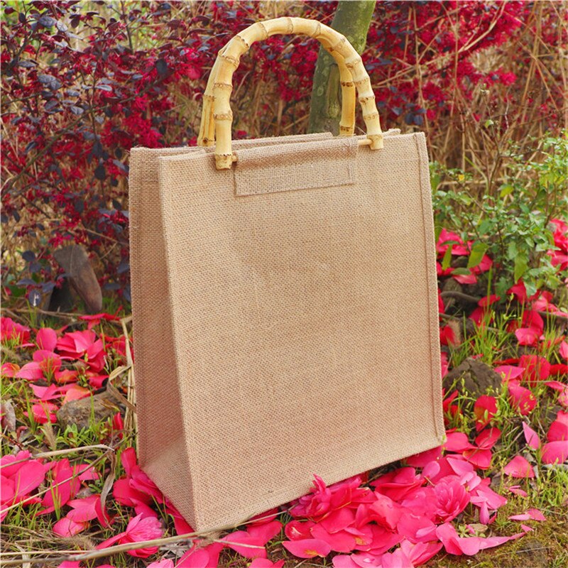 Eco Einkaufen taschen frauen baumwolle hanf leinen Käufer tasche bambus griff einkaufen handtaschen Recycling tote große kapazität frauen taschen