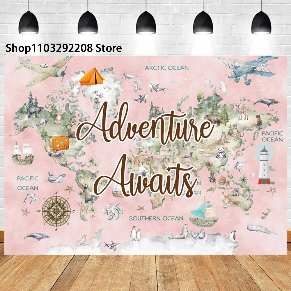 Adventure Travel Theme Famous Architecture Wedding Birthday Background Eiffel Tower Statue Of Liberty Map Photography Banner: XL / MULTI