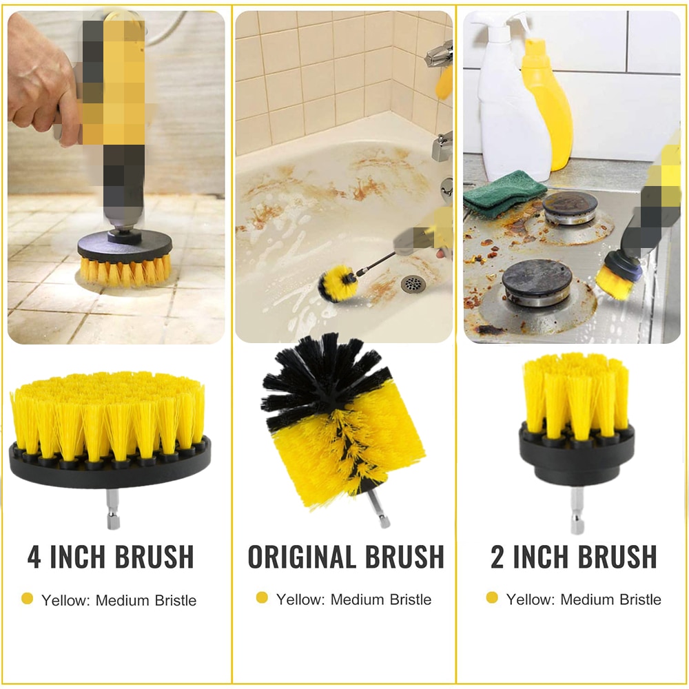 Electric Drill Brush Cleaning Power Scrubber Drill Brush Kit Nylon Brush for Car Leather Air Vents Rim Kitchen Cleaning Tools