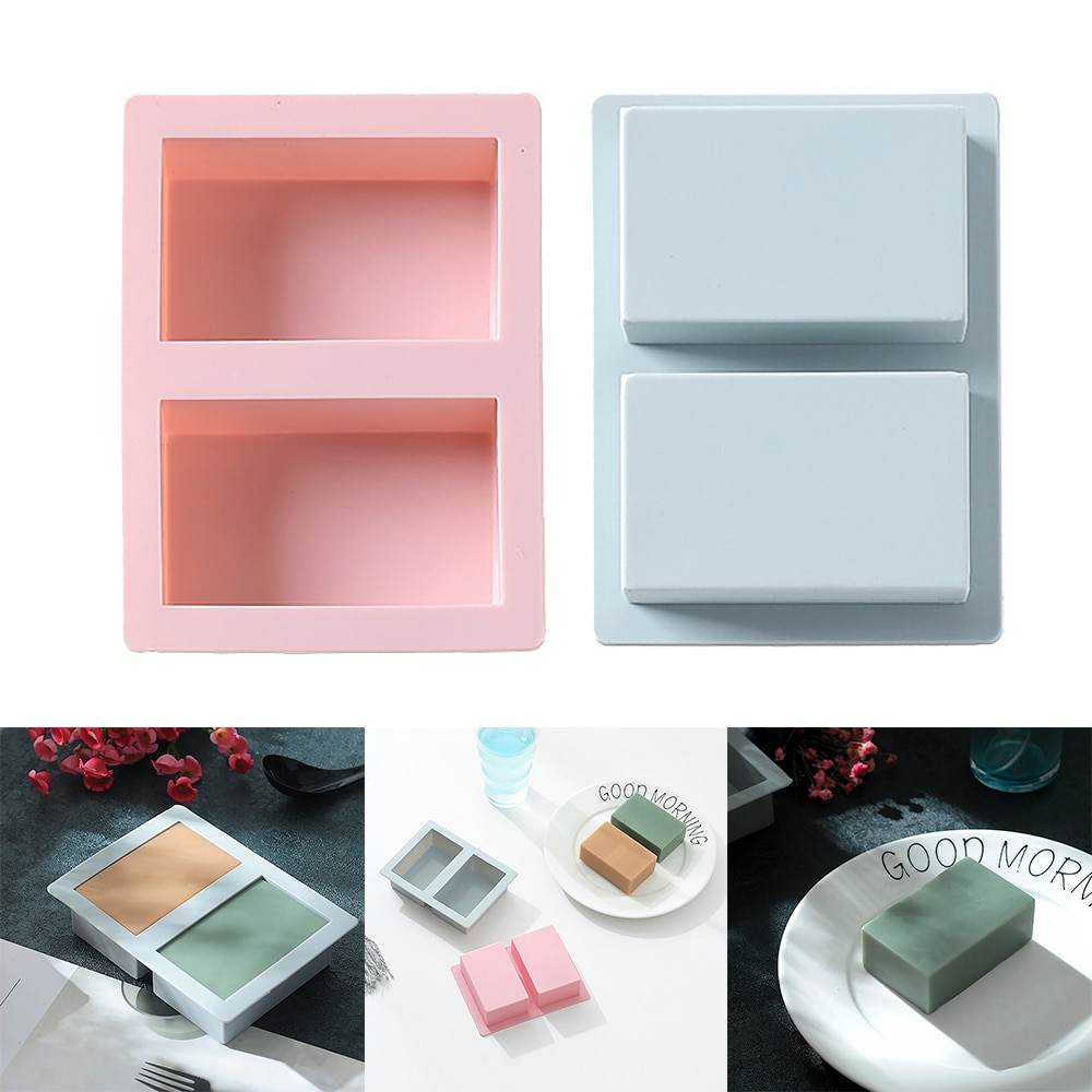 2 Cavity Silicone Mold for Making Soaps 3D Plain Soap Mold Art Craft Rectangle DIY Handmade Soap Form Tray Mould Baking Tools