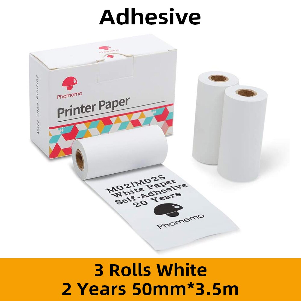 Papel Phomemo Sticky Thermisch Papier Printable Foto Papier Voor M02/M02S/M02Pro Mini Printer: White 2 Years
