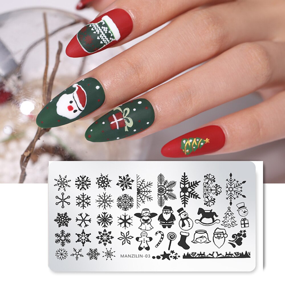 Kerst rechthoekige nagelprint stalen plaat mal kerstboom print sjabloon 6 x 12cm nail art transfer print tool