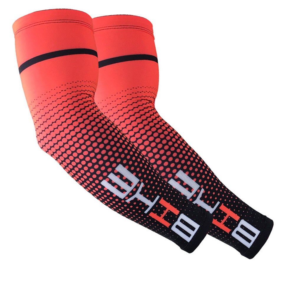 2PCS/Lot Arm Sleeves Cycling Fishing Sport Sun UV Protective cuff Basketball Arm Warmer manguitos ciclismo brazo hombre: Red / L