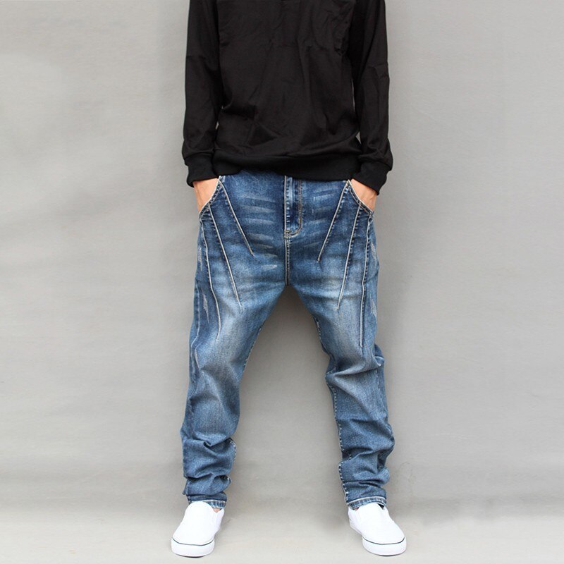 Hip hop stil herre skridt jeans harem plus størrelse 6xl denim bukser mand casual streetwear lange harajuku løse bukser: Xxxxl