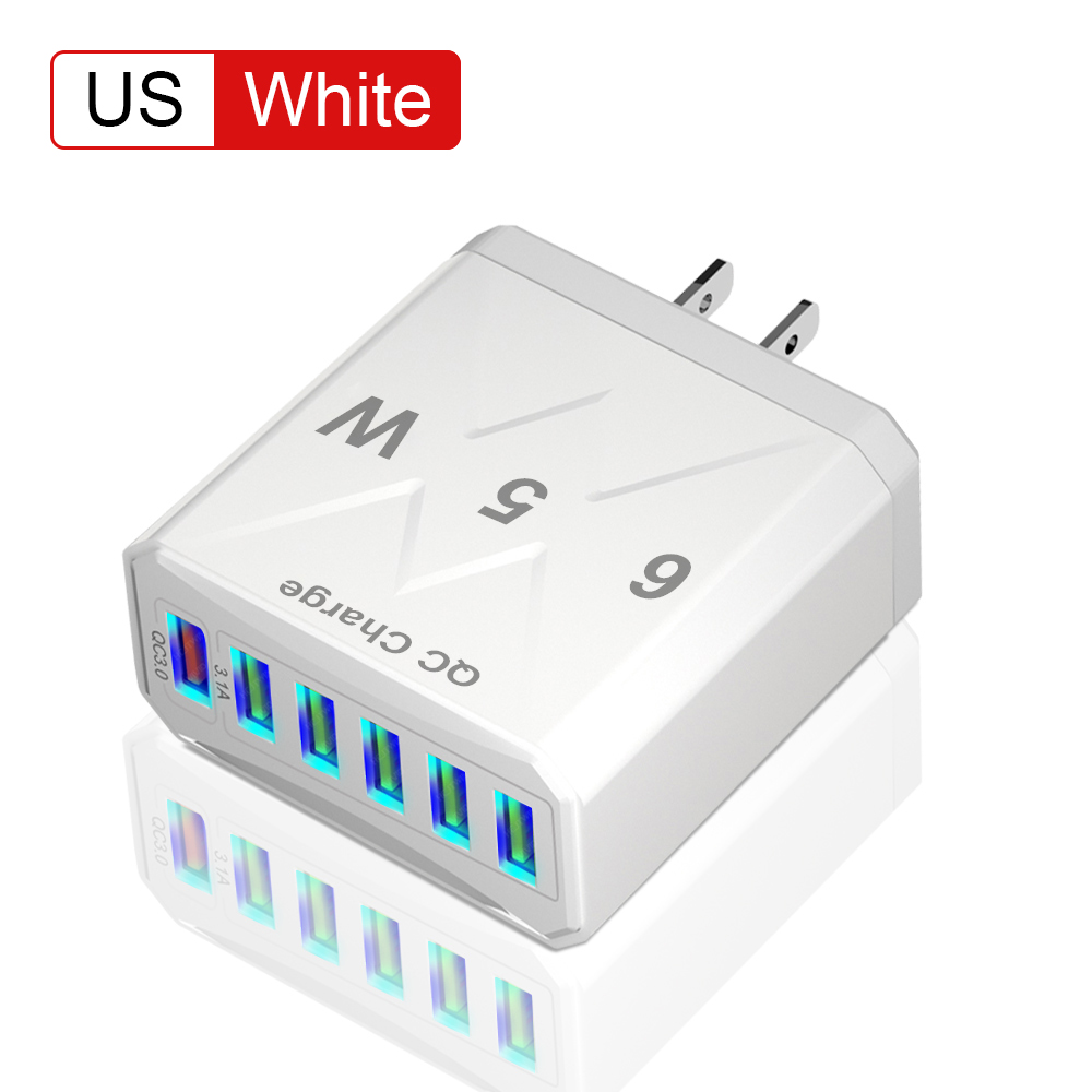 6 in 1 snel opladen totaal 65W muurreisladeradapter Quick Charge 3.0 voor iPhone Huawei Xiaomi multi-oplader US EU KR-stekker: IL