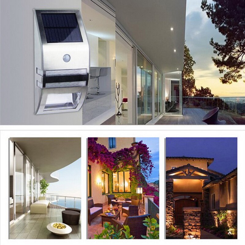 Stainless Steel Outdoor Solar Sensor LED Light PIR Motion Sensor solar lamp Detection Range With Dusk - Dawn Dark Security light