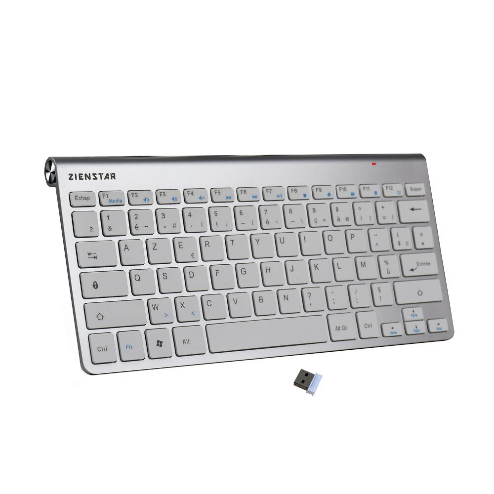 Zienstar AZERTY French Letter Slim 2.4G Wireless Keyboard for MACBOOK,LAPTOP,TV BOX Computer PC and Smart TV with USB Receiver