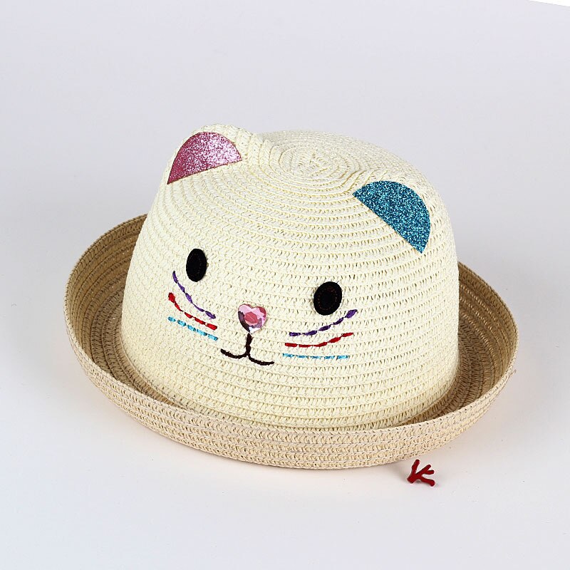 Chapeau de paille mignon avec des oreilles d'été en plein air enfants disquette Panama chapeau enfants filles garçons nuances plage chapeau de soleil: cartoon beige