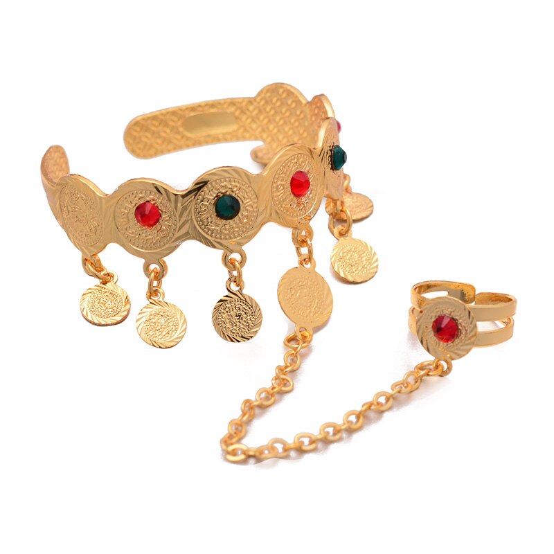 Wando arabische ethiopische dubai munt armbanden voor baby's met ringen voor meisjes kinderen goudkleurige mooie armband armbanden munt sieraden: Default Title