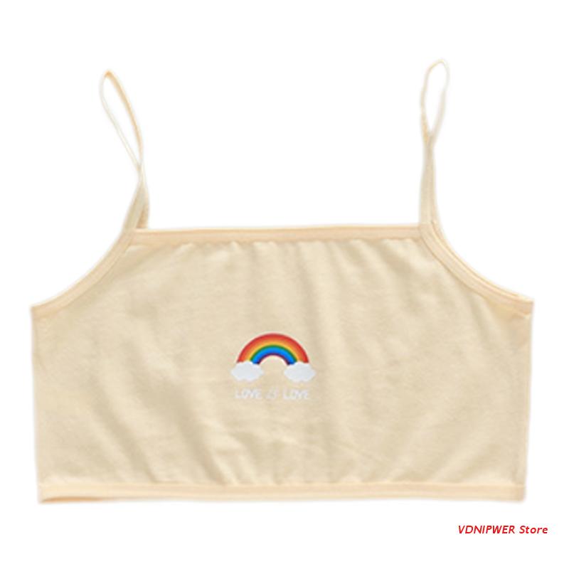 Estudiante pubertad chica verano sujetador de entrenamiento lindo Arco Iris dibujo de nube ropa interior transpirable capa Bralette sin aros