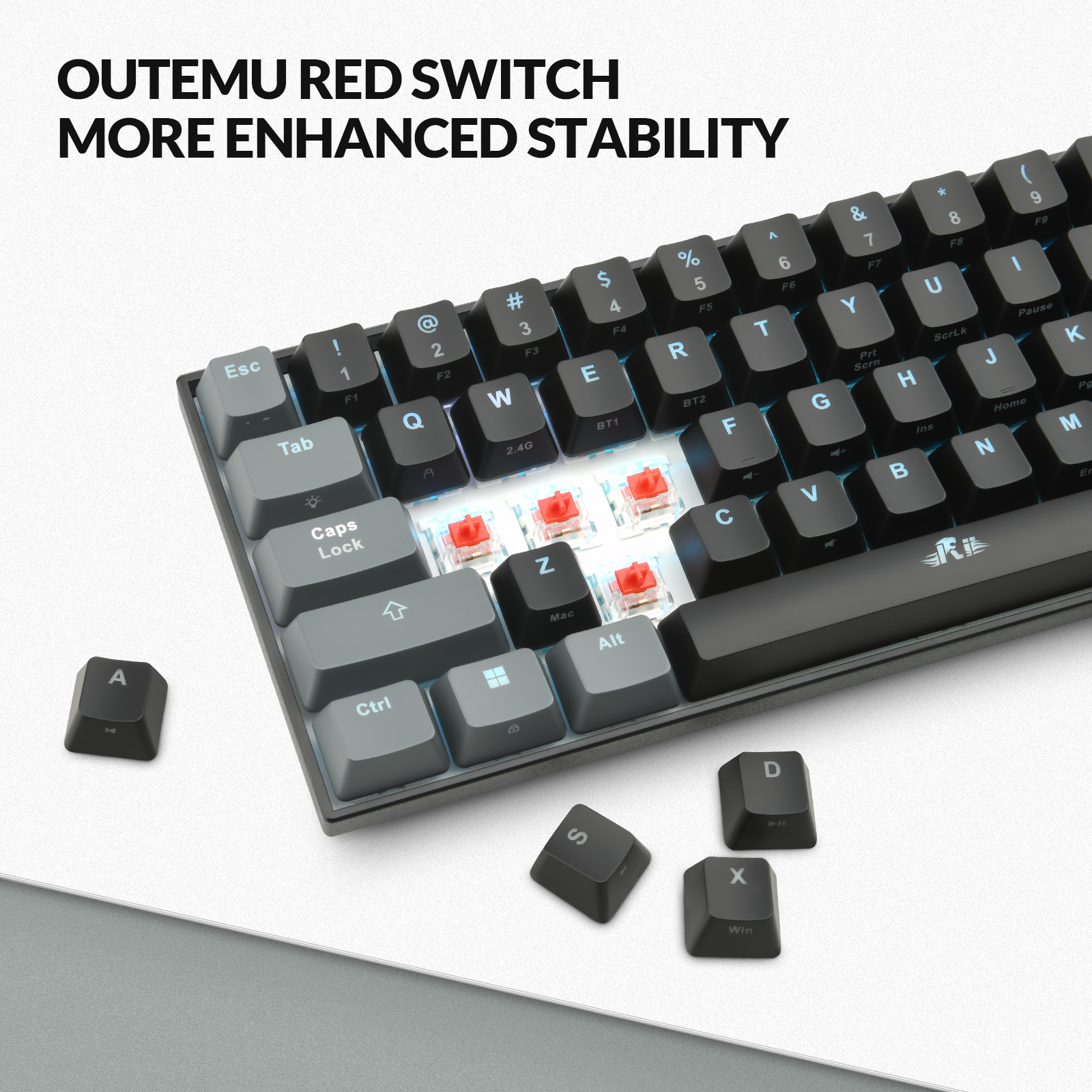 Rii-Teclado mecánico RK802 para juegos, periférico inalámbrico/Bluetooth/con cable RGB, 2,4G, para ordenadores portátiles con Windows y ordenador