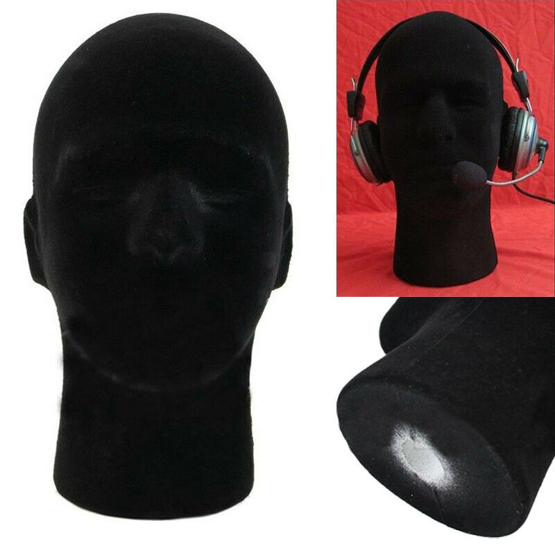Cabeza de Maniquí de espuma negra para hombre, modelo de cabeza de Maniquí de espuma de poliestireno, peluca, gafas, sombrero, soporte de exhibición, de