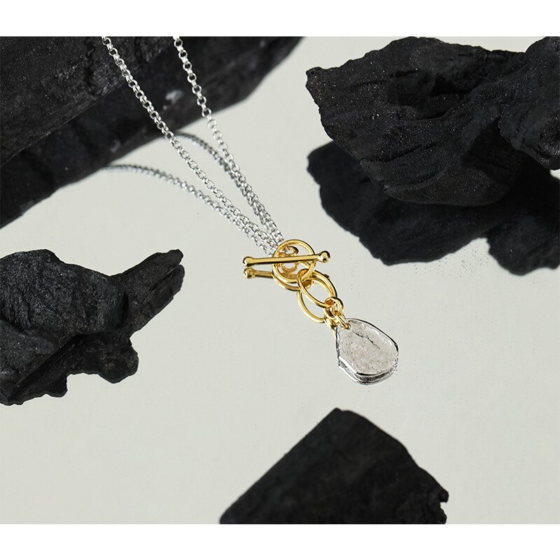 Asinlove Real 925 Sterling Zilveren Ketting Onregelmatige Concave-Convexe Gehamerd 18K Gouden Hanger Ketting Persoonlijkheid Vrouwen Sieraden: SILVER