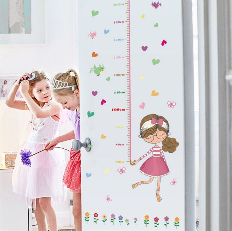 Cute Girl Umbrella Measure Height wall stickers decal kids adhesive vinyl wallpaper mural baby girl boy room nursery decor
