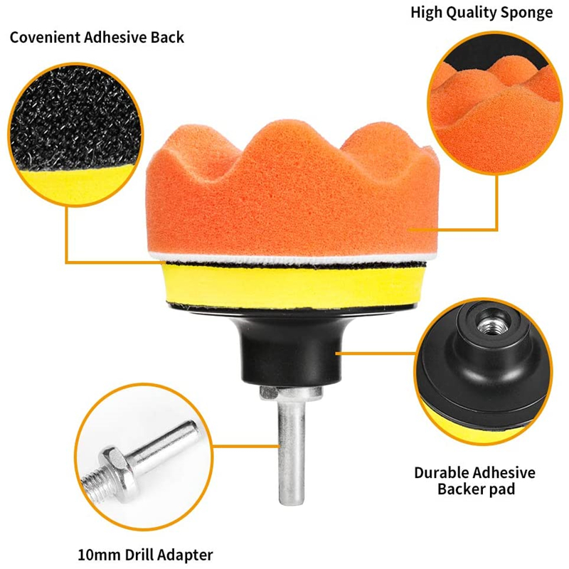 Kit de almohadillas de esponja para pulir autos, Kit de almohadillas de espuma, máquina pulidora, almohadillas de cera para automóviles, motocicletas, vehículos de motor, elimina arañazos