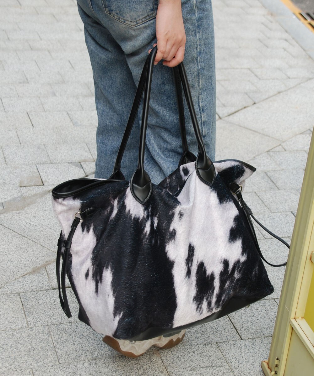 Bolso de ante de cuero de vaca bolso de mano de gamuza con estampado de vaca Bolso grande de mujer