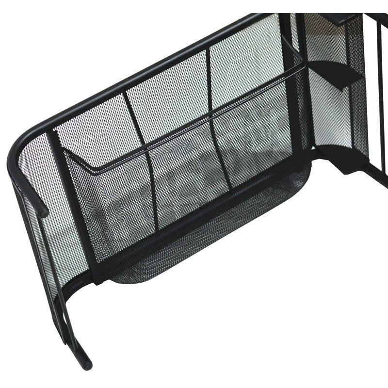 Mesh Monitor Stand, Computer Desk Mat, with Pull-Out Drawer and Side Compartments, Desktop Storage, Black