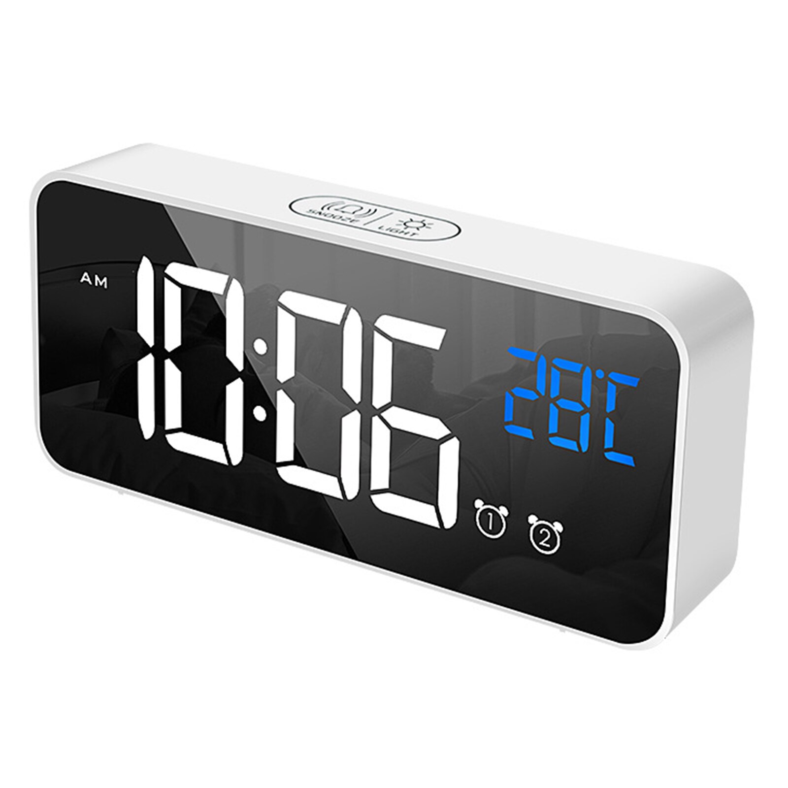 Music Alarm Clock LED Digital Clock 2 Alarms Voice Control Snooze Temperature Display Reloj Despertador Digital with USB Cable