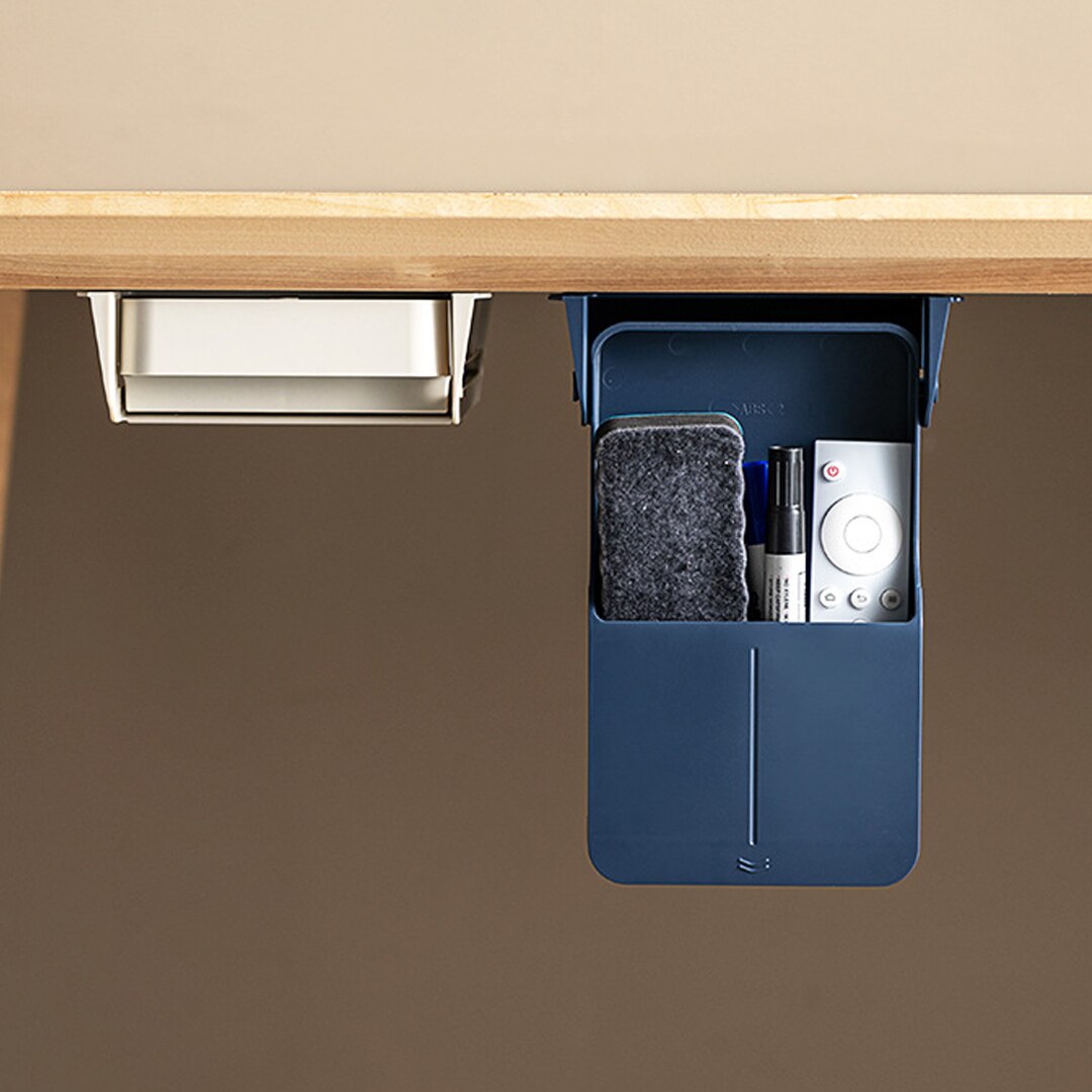 Under Desk Drawer Storage Box Hidden Adhesive Tray Organizer Office Pencil Tray Pen Holder Household Storage Accessories