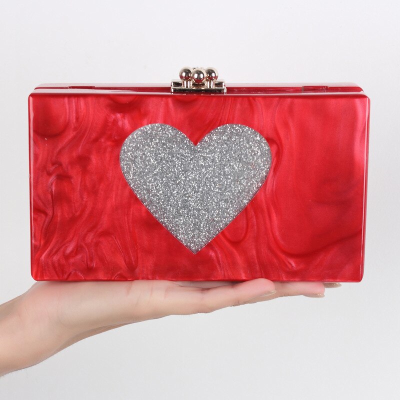 Neue Herz aufbringen Kupplungen Tasche Gute Acryl Abend Taschen Frauen Hochzeit Schulter Tasche Damen Party Geldbörse