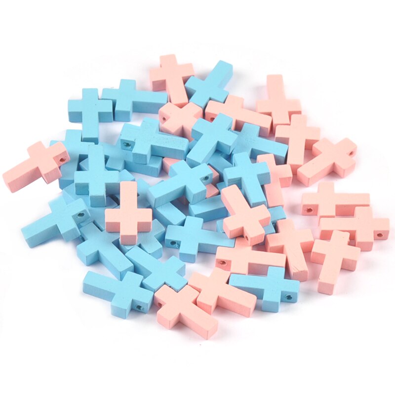 50 Stks/partij Gemengde Houten Roze Blauw Kruis Voor Doop Party Ornamenten Hangers Handgemaakte Diy Scrapbooking Decoratie Ambachten MT2271: mix 50pcs