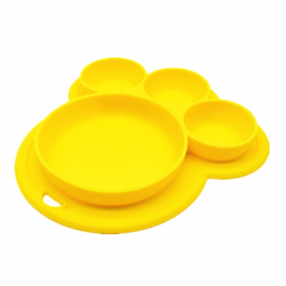 Baby siliconen bord, voedingsbakjes, bpa-vrij, zuignap, peutertrainingsservies, schattige cartoonbeer, kleurrijke borden voor kinderen: Geel