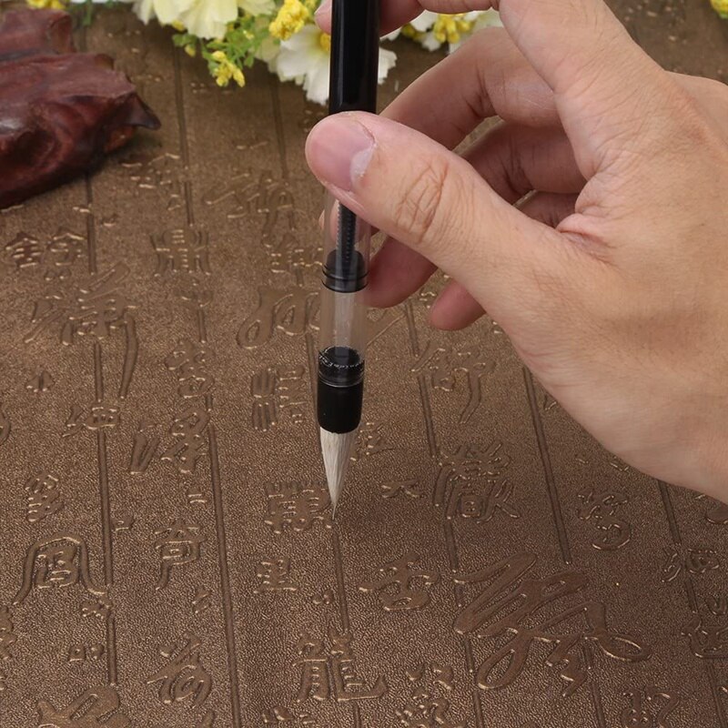 6 Pcs Piston Water Borstel Chinese Japanse Kalligrafie Pen Verstelbare Zuiger (S + M + L), wit En Bruin Borstelkop Pen