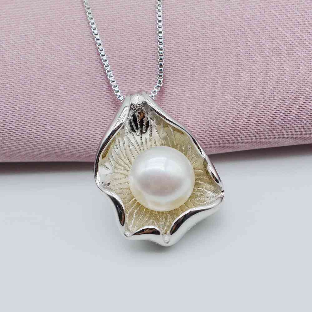 Collana con ciondolo conchiglia di moda, perla d&#39;acqua dolce bianca naturale, argento sterling 925, forma a conchiglia, collana da ragazza