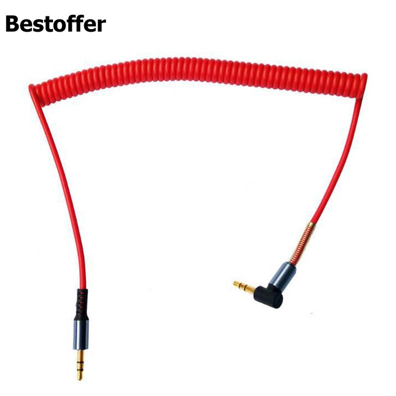 Red Flexible Spring Coiled DC 3.5mm AUX 1.5M Cable Mini Jack Male Audio Auxiliary Lead PC Car