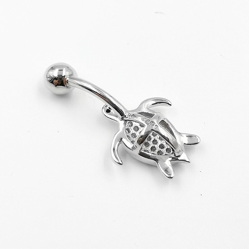 1Pcs 925 Sterling Zilver Schildpad Navel Piercing Kubieke Zirkoon Navel Navel Ring Bar Body Jewelry