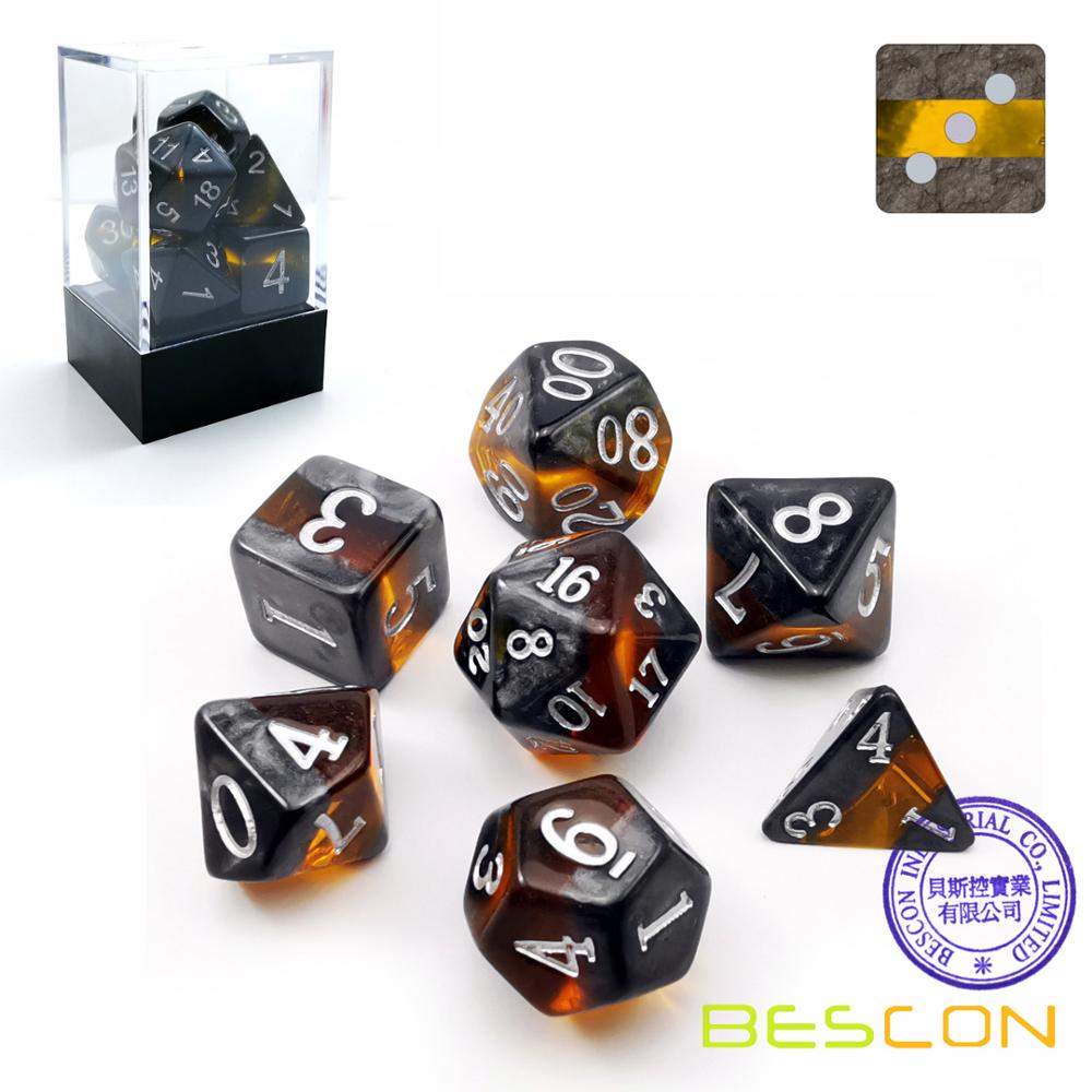 Bescon Minerale Rotsen Gem Wijnstokken Polyhedral D & D Dobbelstenen Set Van 7, rpg Rol Playing Game Dobbelstenen 7 Pcs Set Van Amber