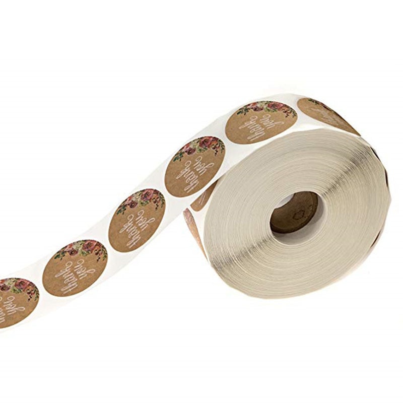 500Pcs/roll Thank You Stickers for seal labes 1inch Handmade Sticker Brown Kraft Floral scrapbooking cute Stationery sticker