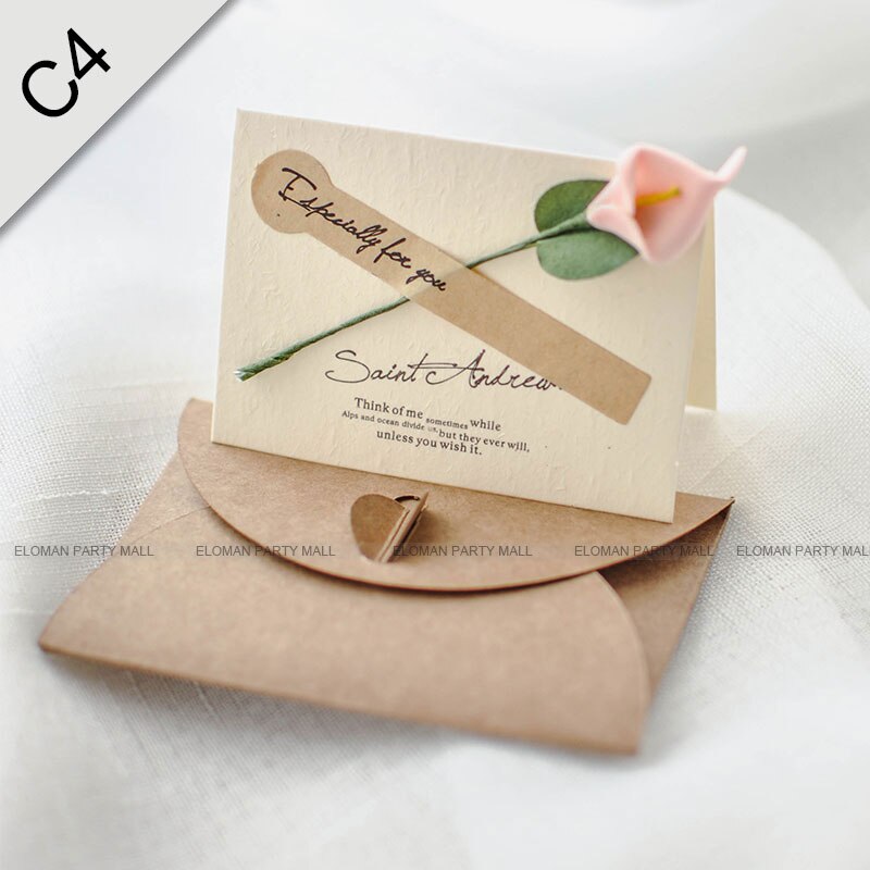 Eloman rustikke bryllup invitationer kort fødselsdag bryllup invitation konvolut+blanke kort+blomster: C4