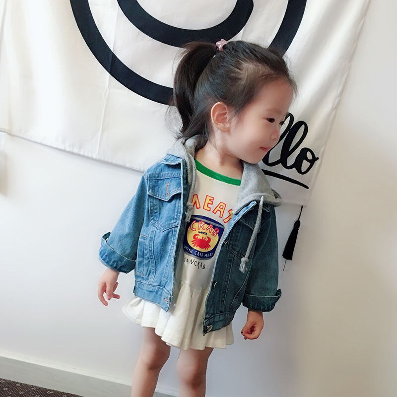 Ropa de primavera para niños y niñas, abrigo de tela vaquera para bebés, chaqueta con capucha Coreana de manga larga