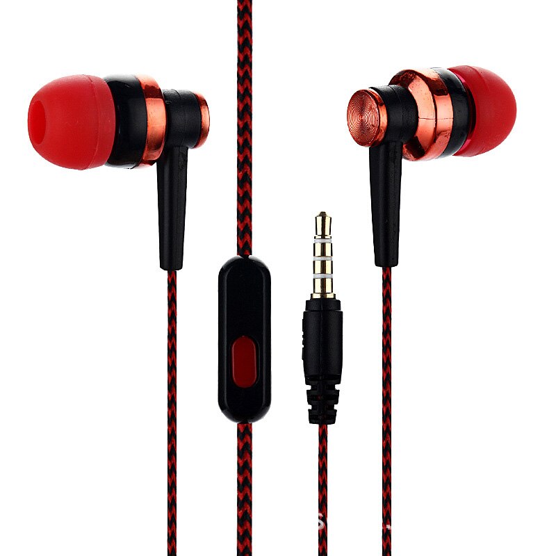 5 couleurs Sport écouteurs basse stéréo casque tressé ligne fil contrôle dans l'oreille casque de gymnastique avec micro pour Xiaomi Huawei iPhone: Rouge