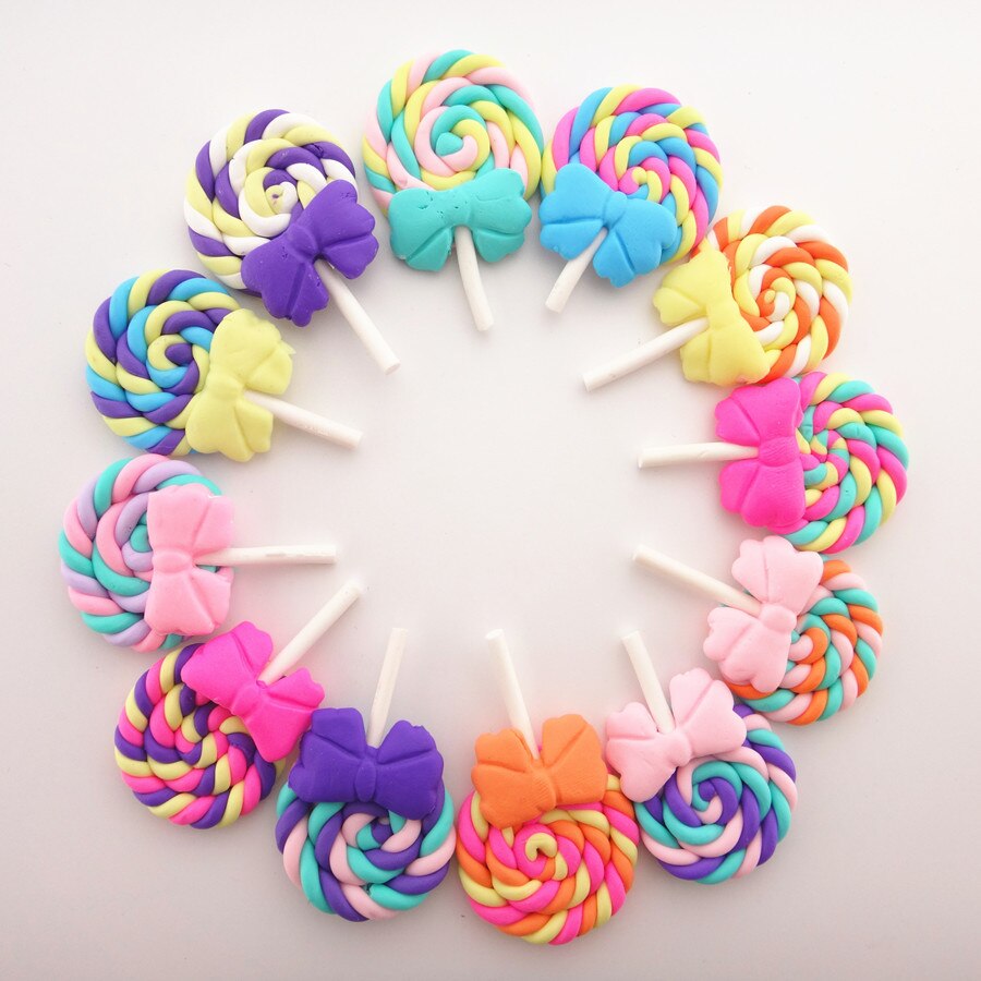 10Pcs/lot Rainbow Colorful Spiral Lollipop DIY Candy Charms Pendant Girls Toys Miniature Decoration Jewelry Making Accessories