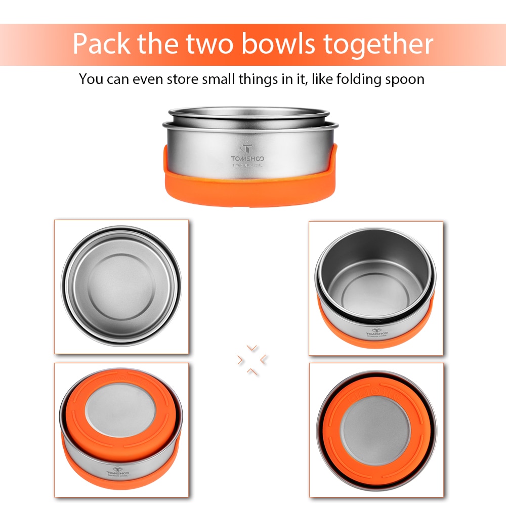 TOMSHOO Outdoor Titanium Bowl Camping Bowl Pan Pot Silicone Insulation Bowl Outdoor Camping Tableware Picnic Water Cup Mug