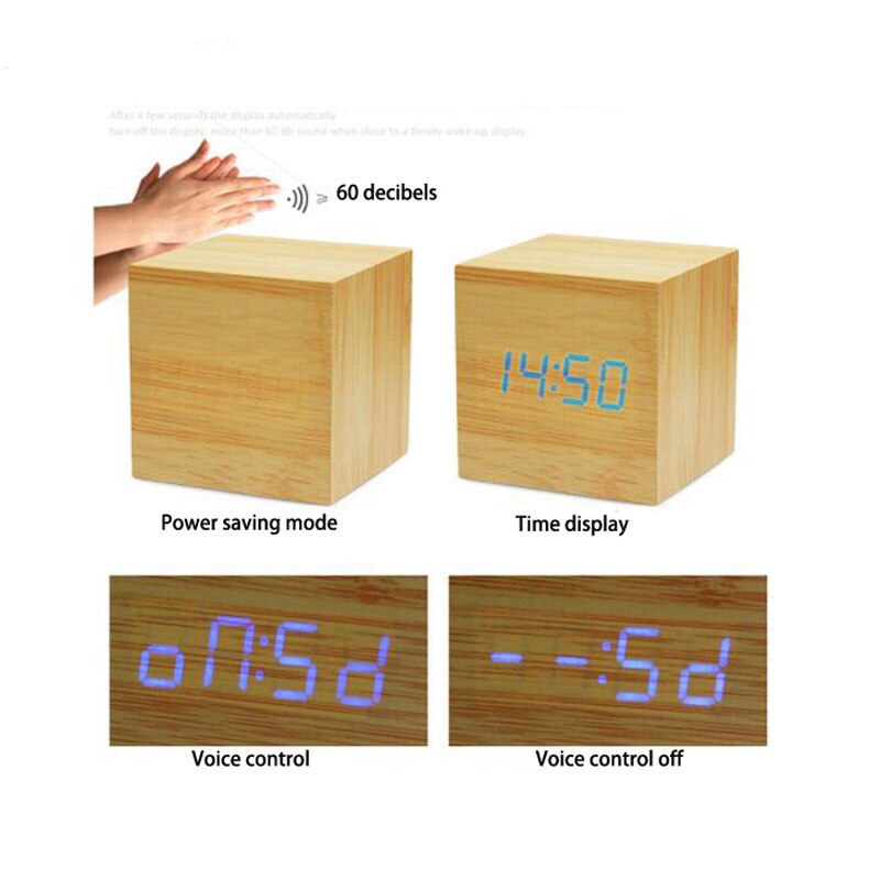 Digitale Thermometer Houten Wekker Alarm Datum Bureauklok Tafel USB Opladen Korte Voice-activated Elektronische Home Decor