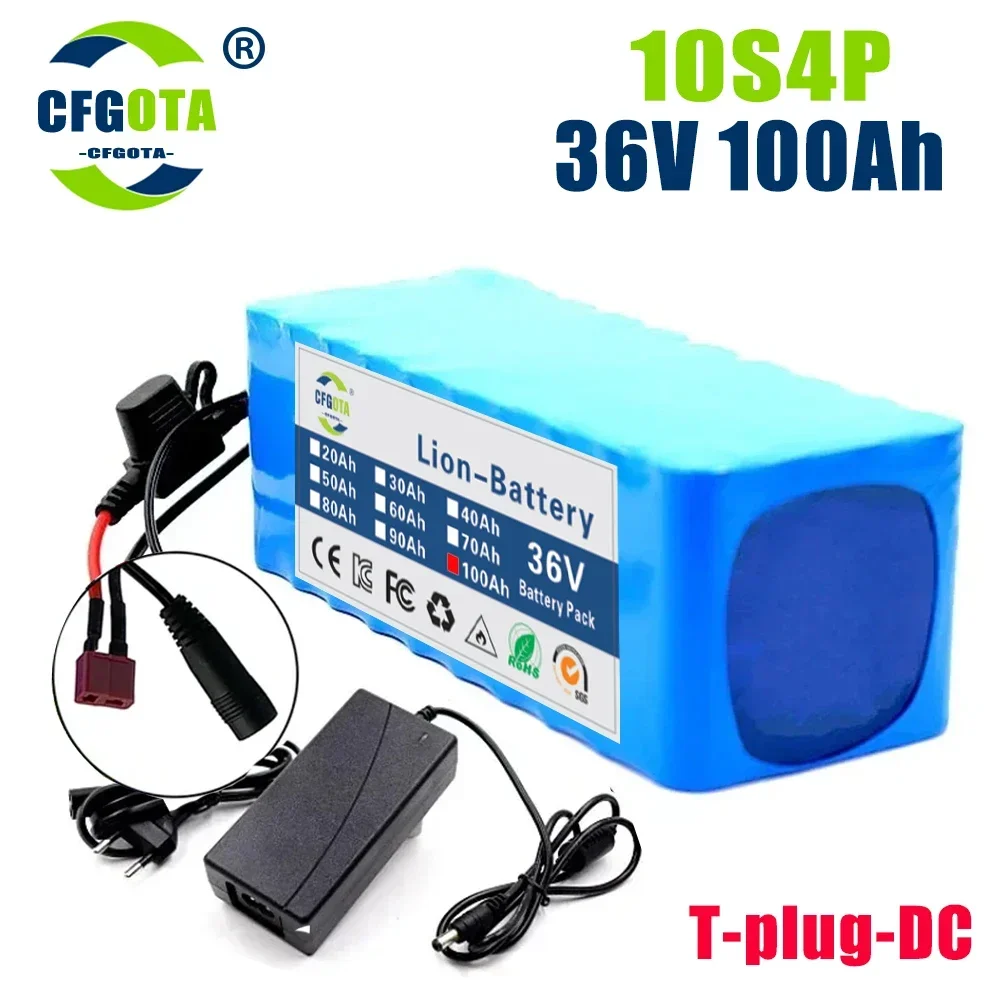 36V Battery 10S4P 100Ah Battery Pack 1000W High Power Battery Ebike Electric Bike Wiht BMS/30A Fuse + 42V 2A Charger: Beige