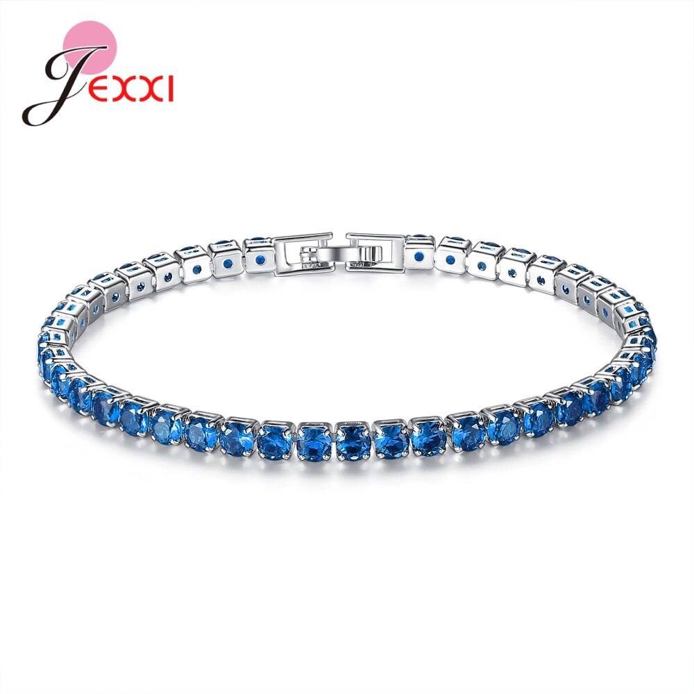 Sólido 925 prata esterlina brilhante zircônia cúbica tênis pulseira pulseira para o casamento feminino moda jóias aniversário por atacado: 905-Y