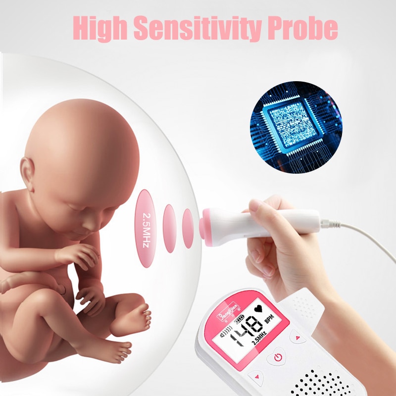 Føtal doppler 2.5m ultralyd baby pulsdetektor baby pulsmåler bærbar doppler monitor hjemme gravid doppler