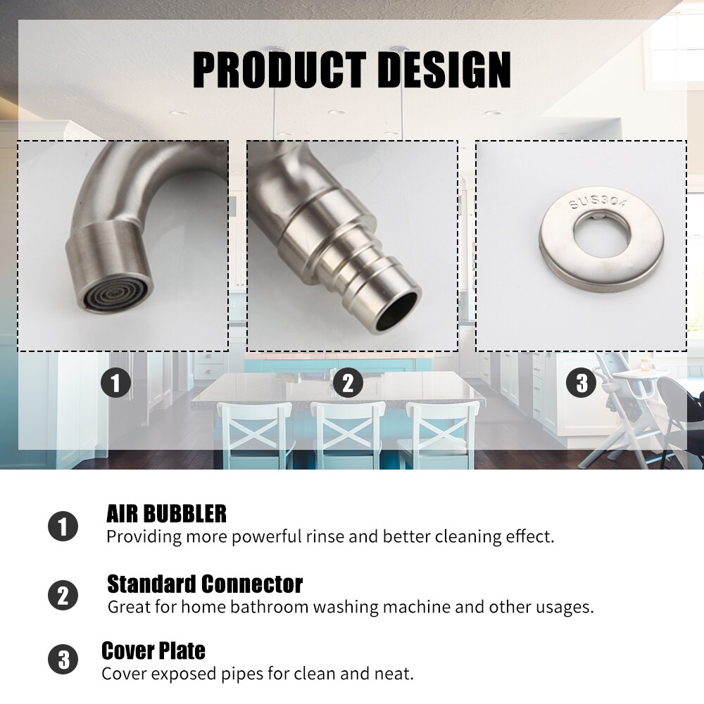 Washing Machine Faucets Double Handle Wall-Mounted Laundry Garden Kitchen Bathroom Sink Faucets Stainless Steel Water Tap