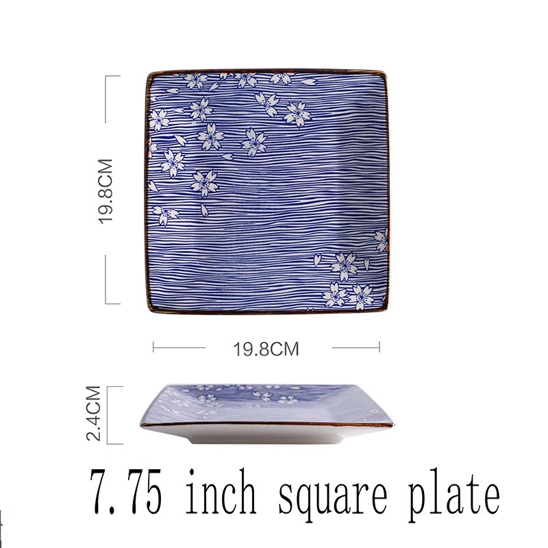 Timemore kersenbloesem japanse stijl keramiek eetrijstkom soepkom ramenkom huishoudelijke visschotel sushibord: 7.75 inch vierkant bord