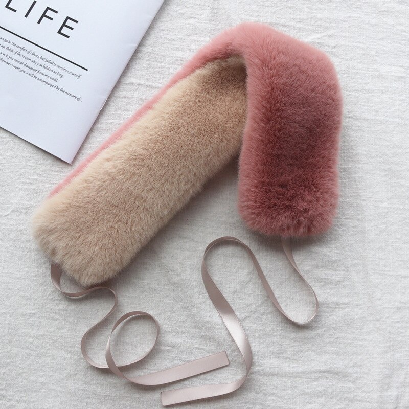 Kraag dames warme dikke effen neckerchief herbruikbare sjaals wintersjaals imitatie konijnenbont sjaal dames: Roze-beige