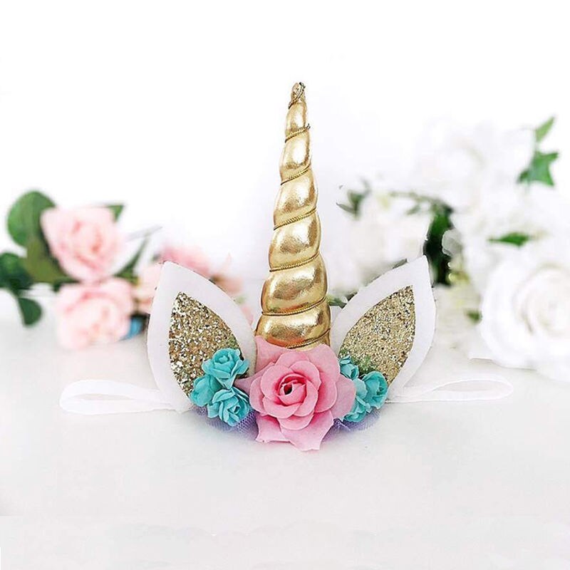 Magical Gold Unicorn Horn Head Party Kid Headband Fancy Dress Cosplay Decorative Photography Props