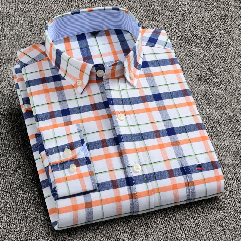 Herreskjorte 100%  bomull pluss størrelse 6xl 7xl 8xl for store menn 125kg uformelle pledd oransje asiatisk størrelse scc 205