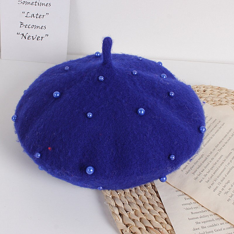 Crianças da criança menina boina de lã chapéu outono inverno quente clássico estilo francês frisado pérola gorro boné moda infantil para 2-8y: I